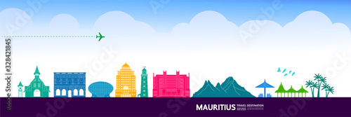 Mauritius travel destination grand vector illustration. 