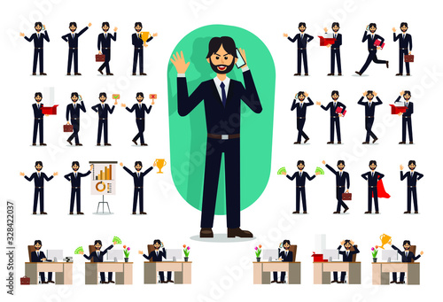 Set of Businessman character design. Vector illustration.