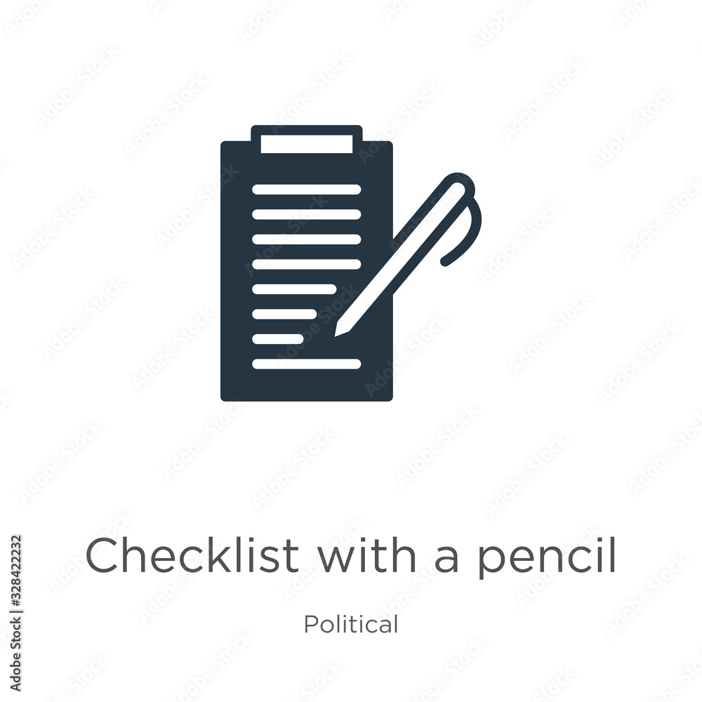 Checklist with a pencil icon vector. Trendy flat checklist with a pencil icon from political collection isolated on white background. Vector illustration can be used for web and mobile graphic design, Checklist with a pencil icon vector. Trendy flat checklist with a pencil icon from political collection isolated on white background. Vector illustration can be used for web and mobile graphic design,
