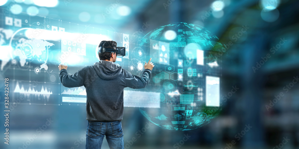 Man wearing virtual reality goggles Man wearing virtual reality goggles