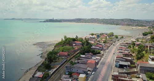 Pan across favelas and bay photo