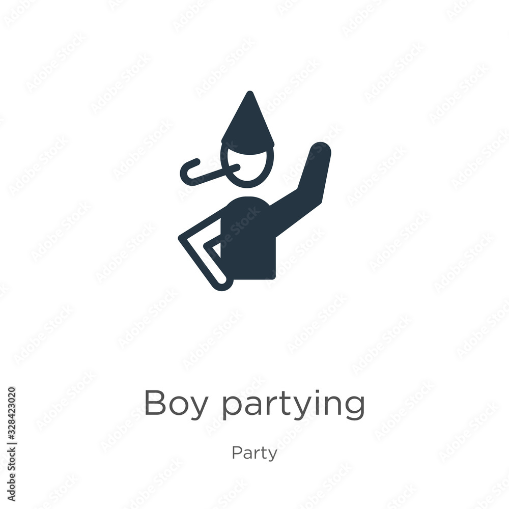 Boy partying icon vector. Trendy flat boy partying icon from party collection isolated on white background. Vector illustration can be used for web and mobile graphic design, logo, eps10 Boy partying icon vector. Trendy flat boy partying icon from party collection isolated on white background. Vector illustration can be used for web and mobile graphic design, logo, eps10