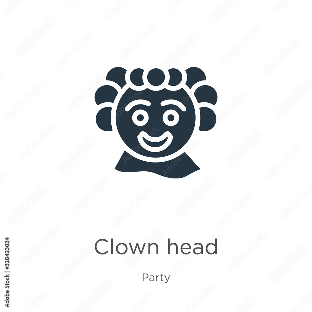 Clown head icon vector. Trendy flat clown head icon from party collection isolated on white background. Vector illustration can be used for web and mobile graphic design, logo, eps10 Clown head icon vector. Trendy flat clown head icon from party collection isolated on white background. Vector illustration can be used for web and mobile graphic design, logo, eps10