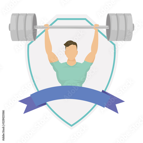 young man athlete weight lifting