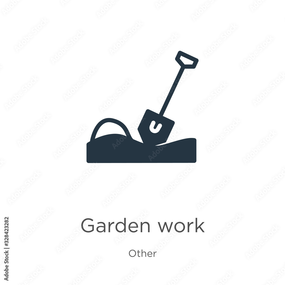 Garden work icon vector. Trendy flat garden work icon from other collection isolated on white background. Vector illustration can be used for web and mobile graphic design, logo, eps10 Garden work icon vector. Trendy flat garden work icon from other collection isolated on white background. Vector illustration can be used for web and mobile graphic design, logo, eps10