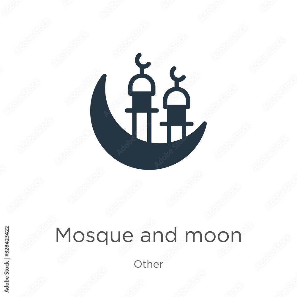 Mosque and moon icon vector. Trendy flat mosque and moon icon from other collection isolated on white background. Vector illustration can be used for web and mobile graphic design, logo, eps10