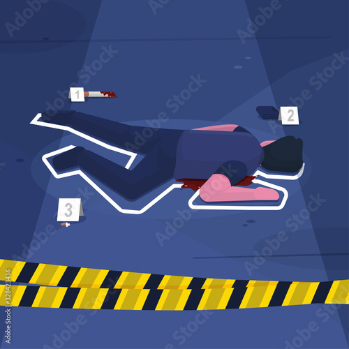 illustration concept do not cross police line crime and murder scene with evidence