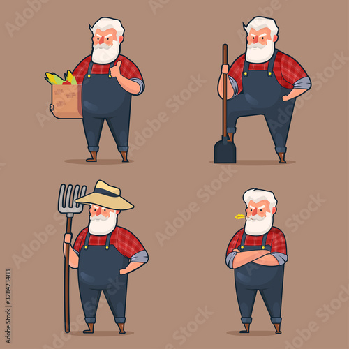 logo mascot character set old farmer cartoonstyle