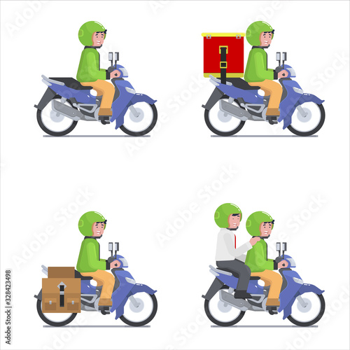 Male messenger courier use motorcycle for online mobile app delivery service