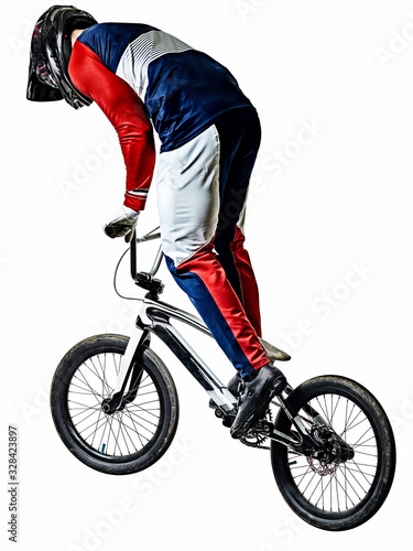 Fototapeta Naklejka Na Ścianę i Meble -  BMX racer man silhouette isolated white background