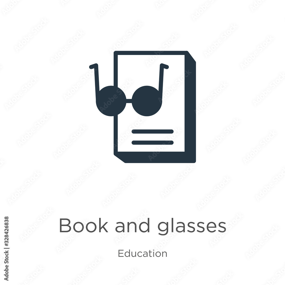 Book and glasses icon vector. Trendy flat book and glasses icon from education collection isolated on white background. Vector illustration can be used for web and mobile graphic design, logo, eps10 Book and glasses icon vector. Trendy flat book and glasses icon from education collection isolated on white background. Vector illustration can be used for web and mobile graphic design, logo, eps10