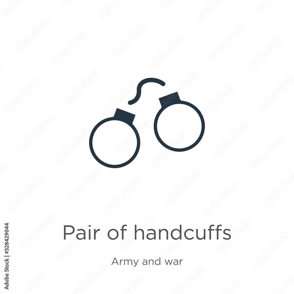 Pair of handcuffs icon vector. Trendy flat pair of handcuffs icon from army and war collection isolated on white background. Vector illustration can be used for web and mobile graphic design, logo, Pair of handcuffs icon vector. Trendy flat pair of handcuffs icon from army and war collection isolated on white background. Vector illustration can be used for web and mobile graphic design, logo,