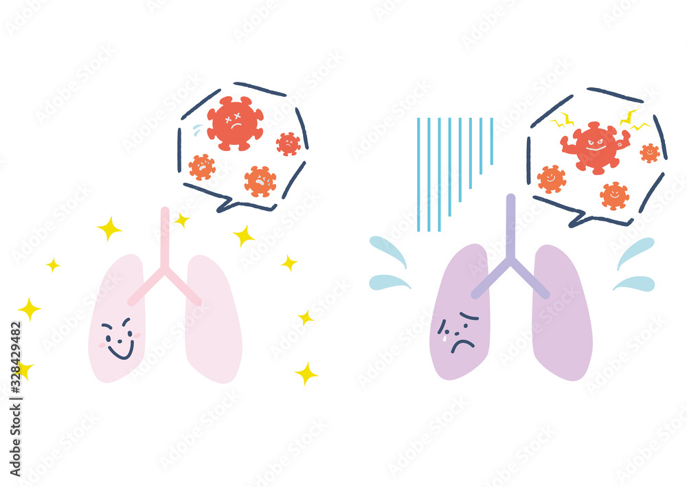ウイルスに打ち勝った肺 感染した肺 イラストセット Stock Vector Adobe Stock