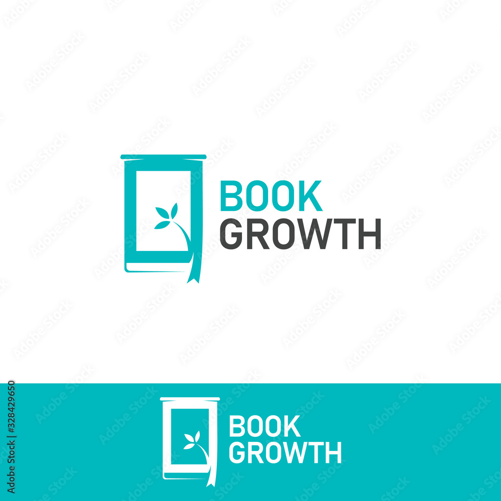 Book of growth logo with book door and plant sprout and leaf icon symbol vector Book of growth logo with book door and plant sprout and leaf icon symbol vector