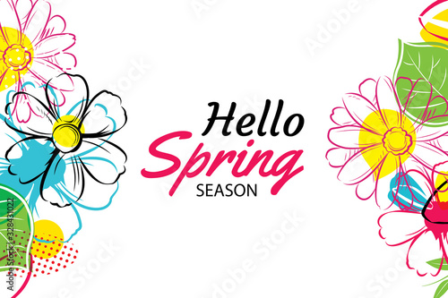 Hello spring banner template with colorful flower.Can be use voucher, wallpaper,flyers, invitation, posters, brochure, coupon discount.