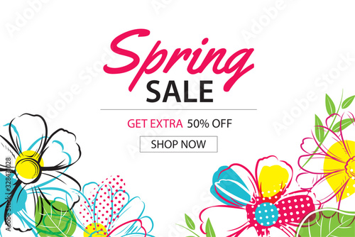 Spring sale poster template with colorful flower background.Can be use voucher, wallpaper,flyers, invitation, brochure, coupon discount.