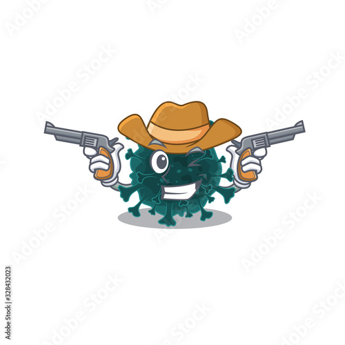 Funny coronavirus COVID 19 as a cowboy cartoon character holding guns