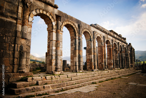 Ancient Roman ruins at an archaeological site, Volubilis, Morocco photo