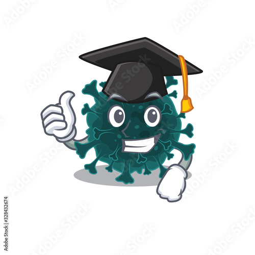 A picture of coronavirus COVID 19 with black hat for graduation ceremony
