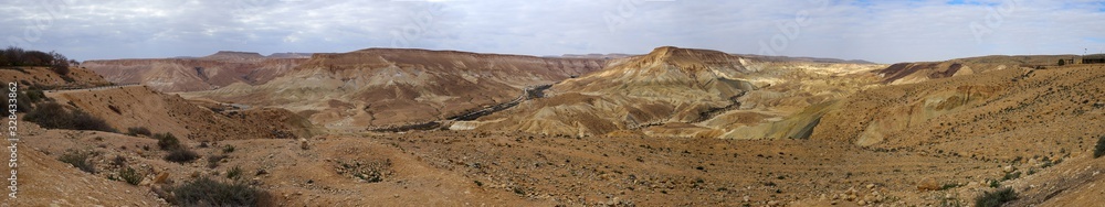 Panorama of Ein Avdat near Sde Bokerin the Negev Desert Israel Touristic landmark attraction Panorama of Ein Avdat near Sde Bokerin the Negev Desert Israel Touristic landmark attraction