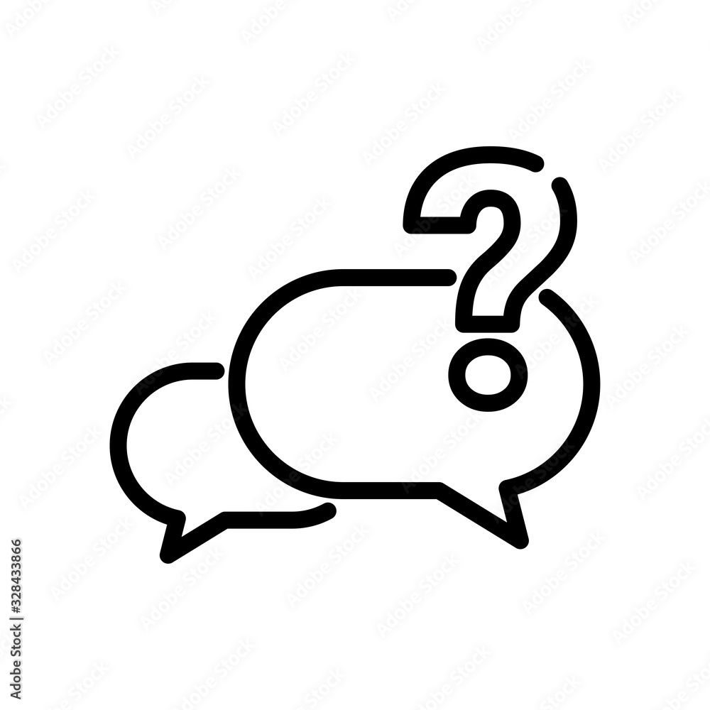 Question line icon. Help symbol with speech bubble and question mark isolated on white. Editable stroke. Faq chat vector illustration for web site, design, app, ad, social media Question line icon. Help symbol with speech bubble and question mark isolated on white. Editable stroke. Faq chat vector illustration for web site, design, app, ad, social media