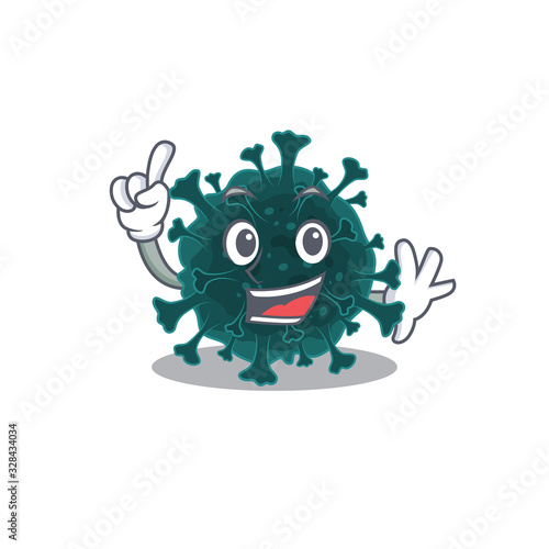 One Finger coronavirus COVID 19 in mascot cartoon character style