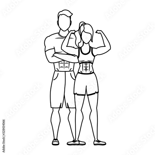 young athletes couple characters healthy lifestyle