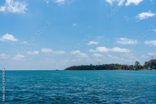 beautiful soft wave clear blue transparency sea ocean water and rocks at the bottom of the tropical paradise beach coast summer sea view at Samed Island, Rayong, Koh Samet, Thailand.