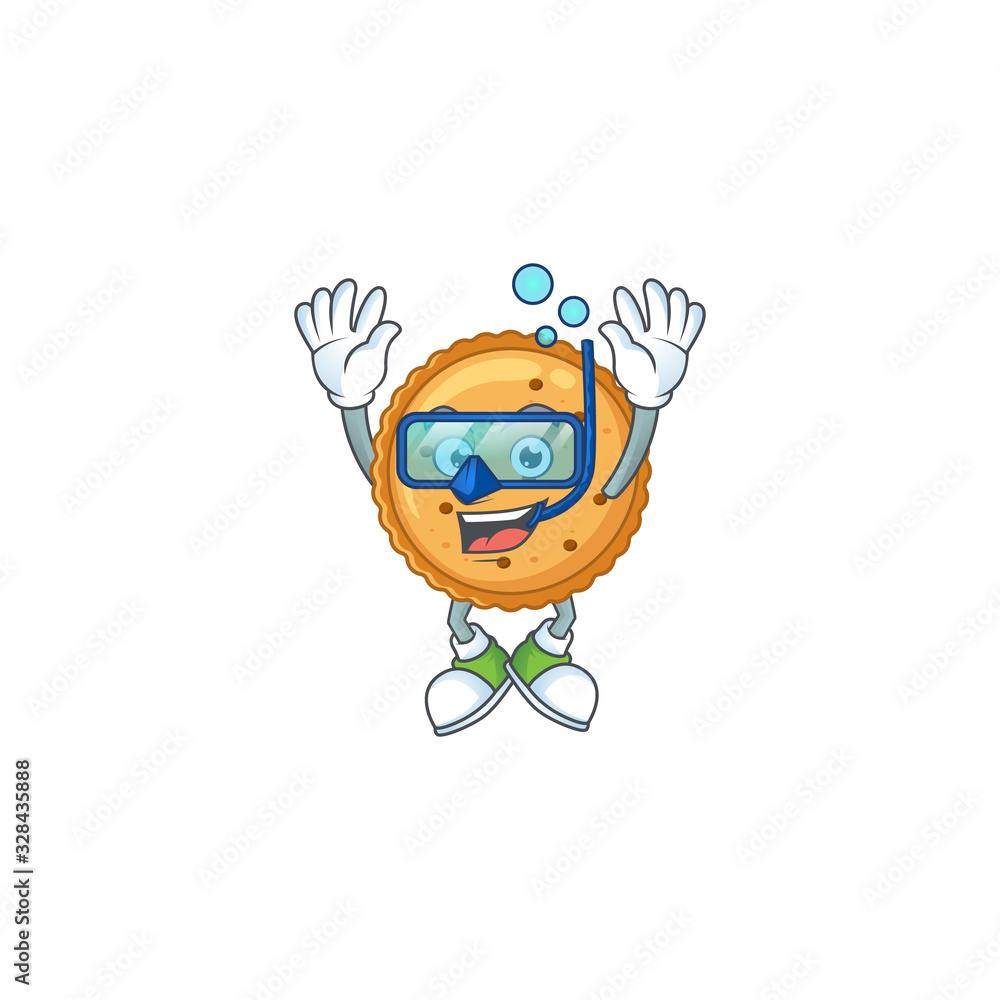 A mascot icon of peanut butter cookies wearing Diving glasses