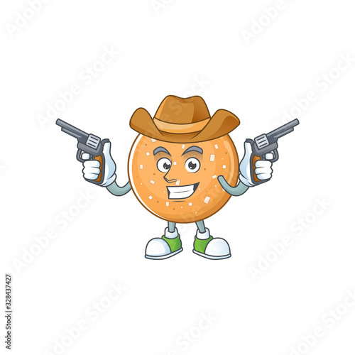The brave of sugar cookies Cowboy cartoon character holding guns