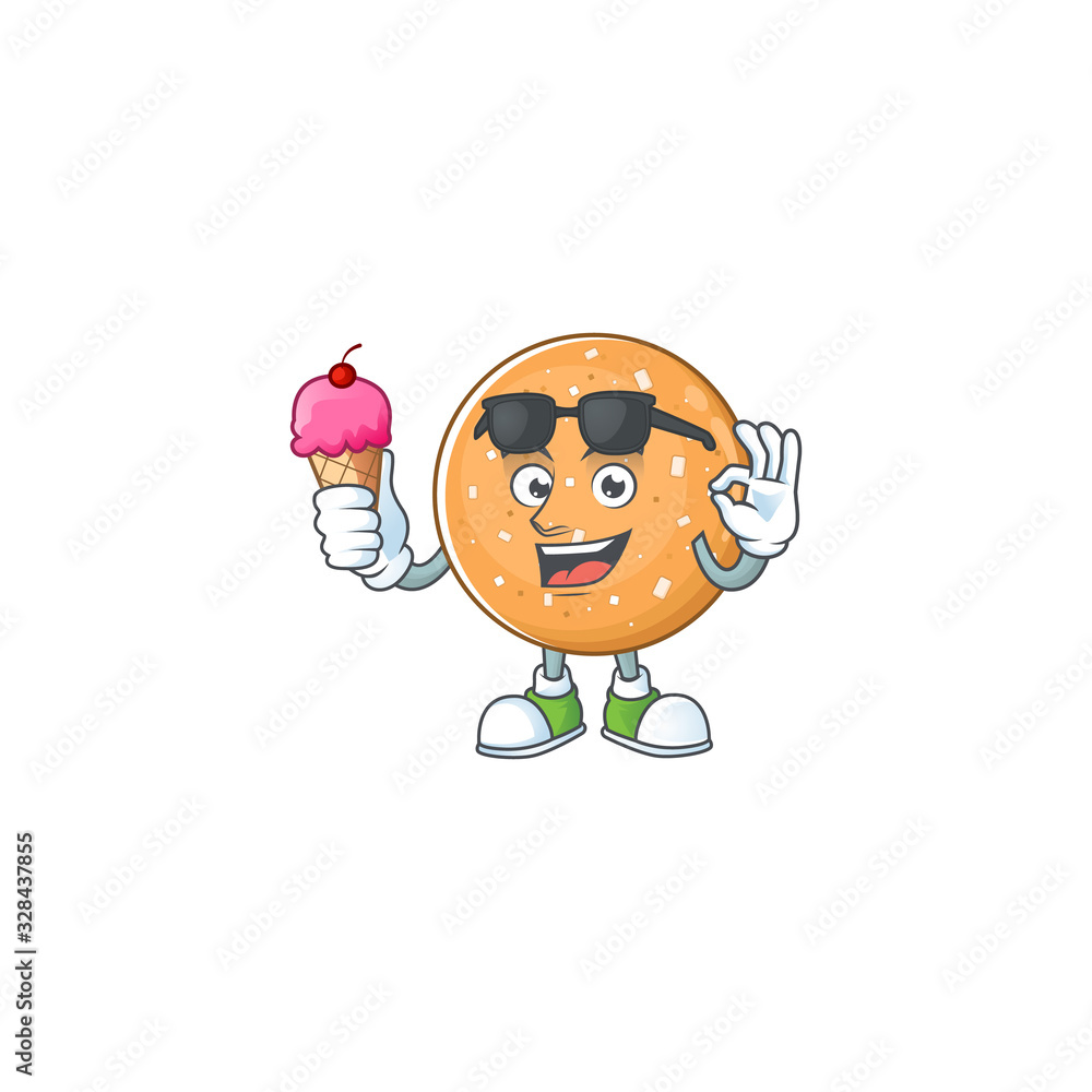 Sugar cookies mascot cartoon style eating an ice cream