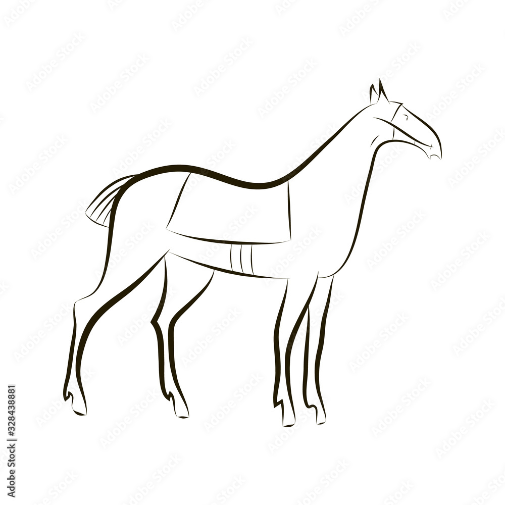 Obraz premium Hand drawing contour silhouette of graceful horse