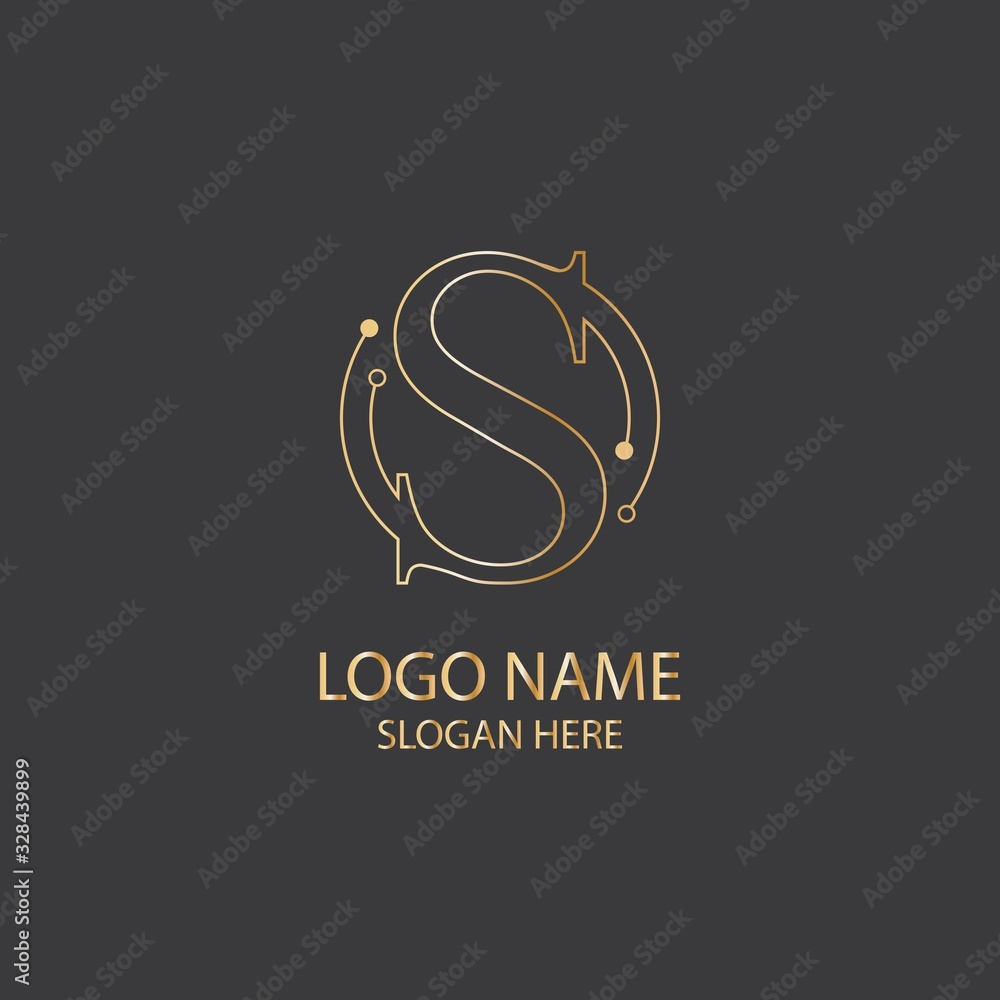 Letter S Logo Icon Design With Circuit Shape. Initial S luxury logo design with gold color for your business Letter S Logo Icon Design With Circuit Shape. Initial S luxury logo design with gold color for your business