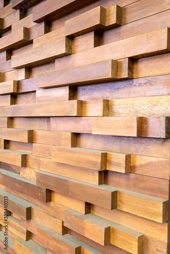 Wooden pattern creating abstract geometric wall