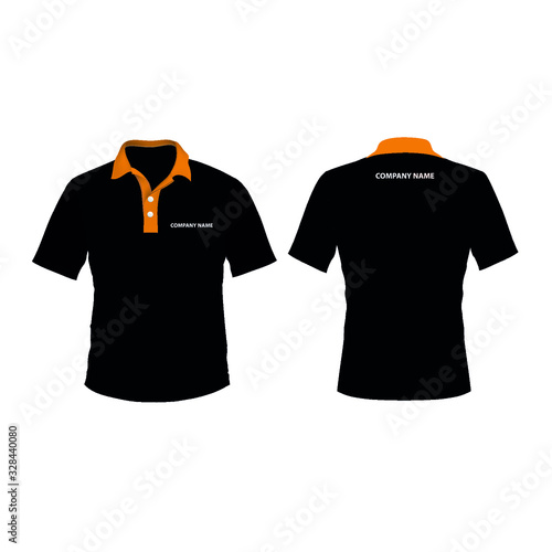 Vector illustration of black men's polo, ghost dummy mannequin, company logo place, Blank T-shirt Front and Back