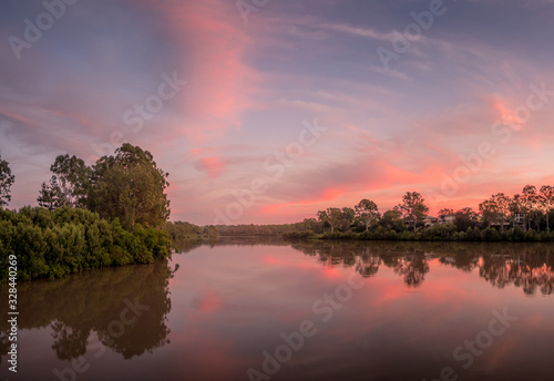 Panoramic River Sunrise with Colourful Sky