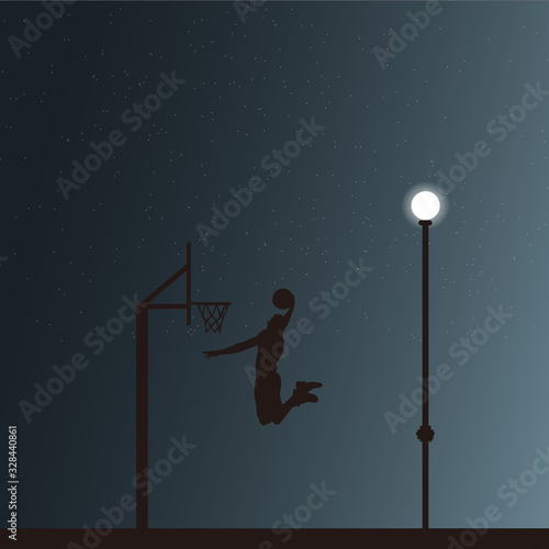 A Basketball Player Silhouette, In The Dark