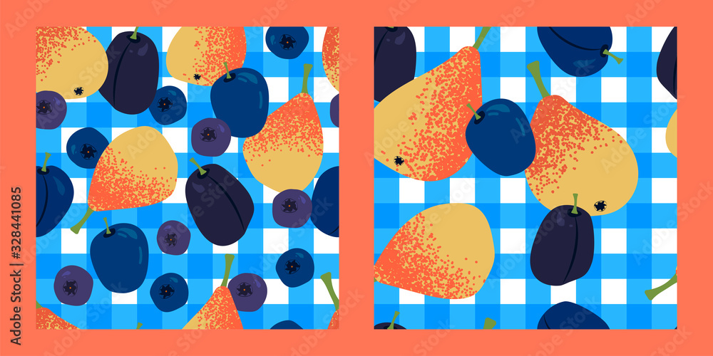 two fruit patterns on the tablecloth