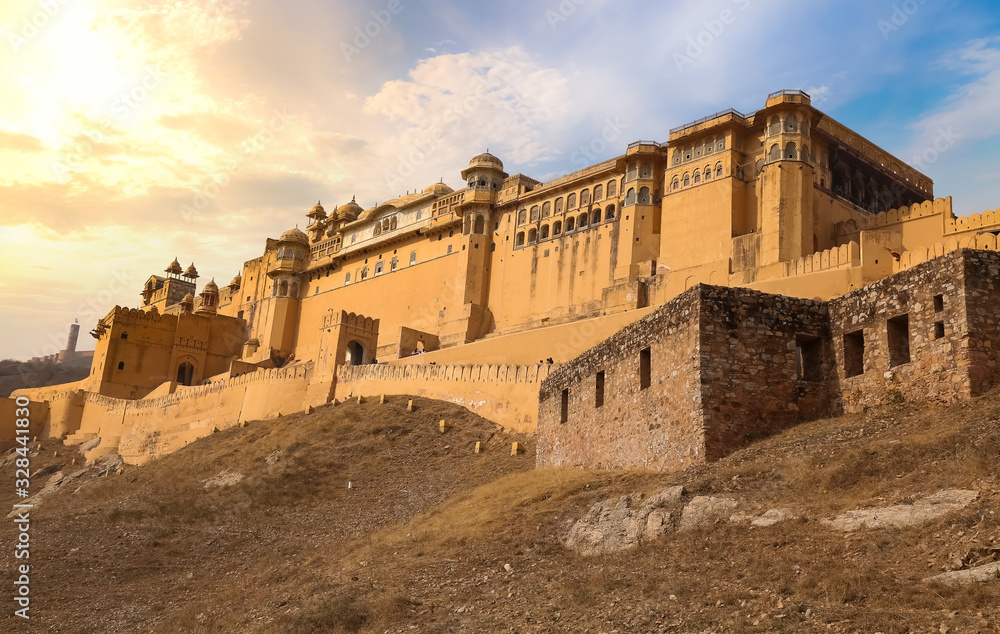 Amer Fort Jaipur Rajasthan at sunrise. Amber Fort is UNESCO World Heritage site