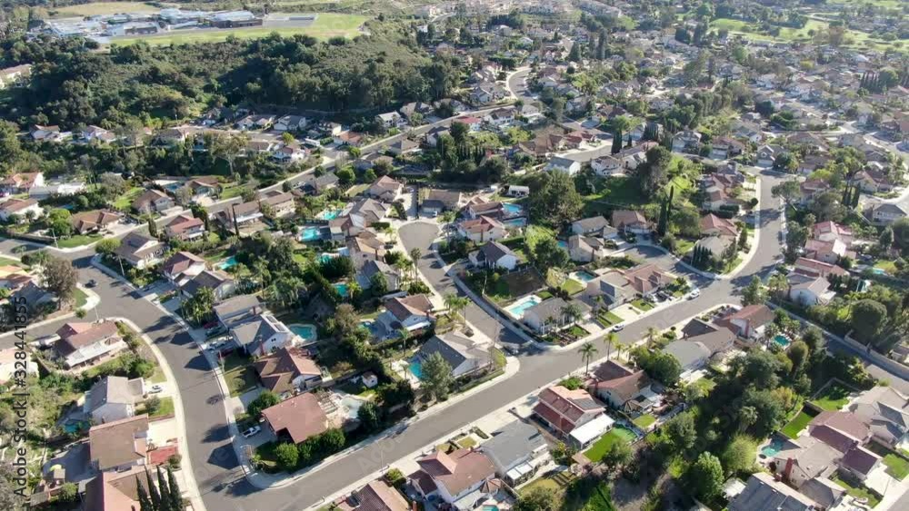 Aerial view of residential subdivision house in Diamond Bar, Eastern Los Angeles, California, USA Aerial view of residential subdivision house in Diamond Bar, Eastern Los Angeles, California, USA