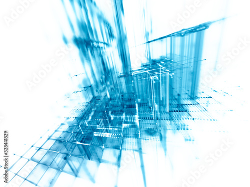 Abstract blue on white background element. Fractal graphics 3d illustration. Science or technology concept.
