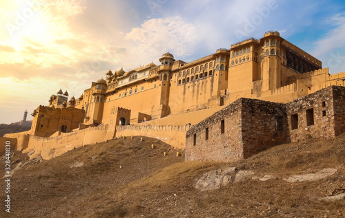 Amer Fort Jaipur Rajasthan at sunrise. Amber Fort is UNESCO World Heritage site