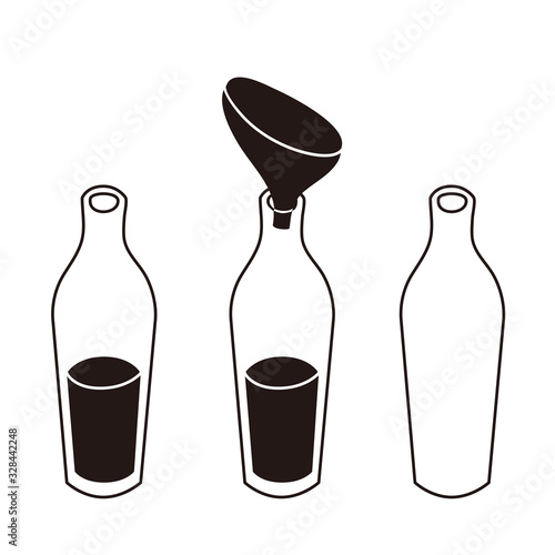 ワインのビン（じょうご付き）