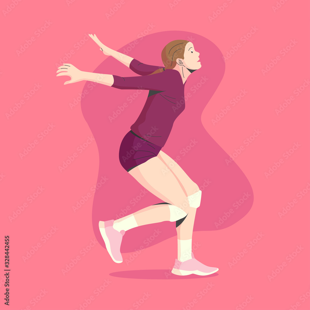WHITE SKIN AND BROWN HAIR FEMALE VOLLEY BALL PLAYER IS READY TO JUMP AND SMASH THE BALL ILLUSTRATION WHITE SKIN AND BROWN HAIR FEMALE VOLLEY BALL PLAYER IS READY TO JUMP AND SMASH THE BALL ILLUSTRATION
