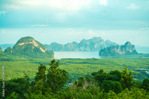 Beautiful mountains in the Thai sea Located in Phang Nga province  Thailand