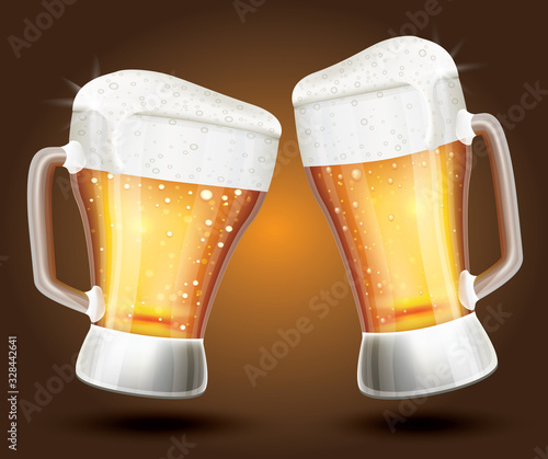 Two Glass of Beer on a Brown Gradient Background.