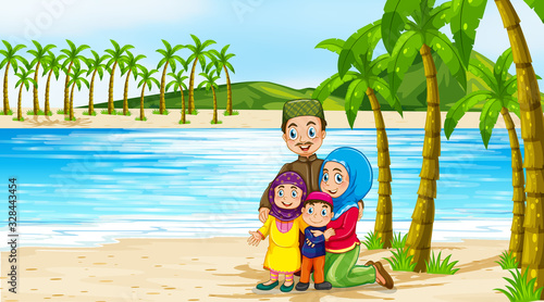 Beach scene with family members