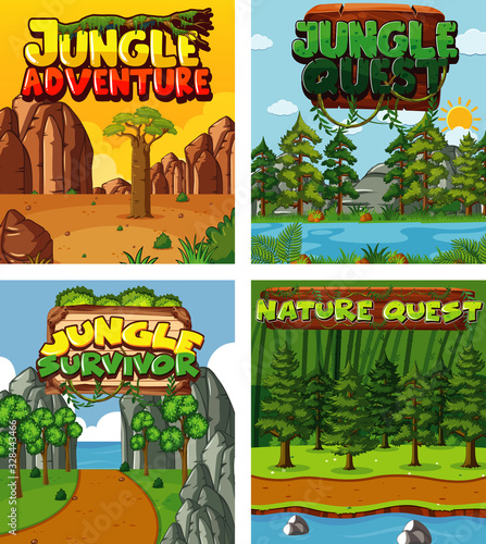 Four background designs with nature theme