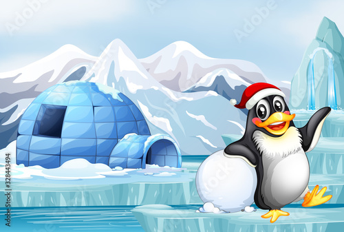 Scene with happy penguin