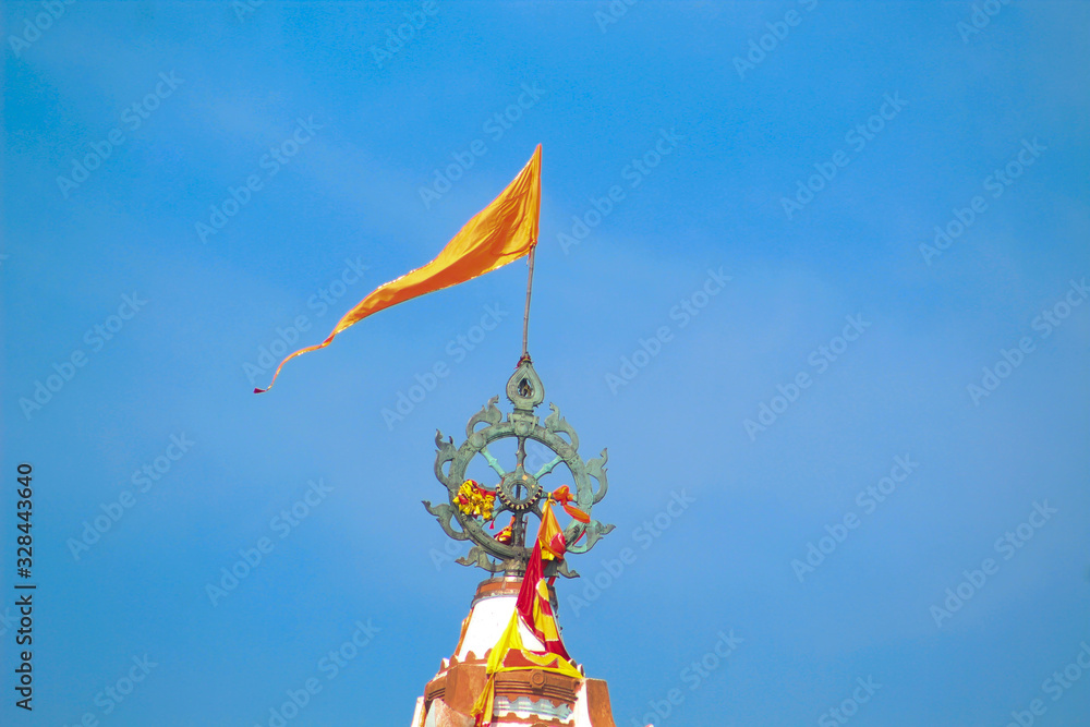 lord jagannath temple top view nila chakra with flag world famous